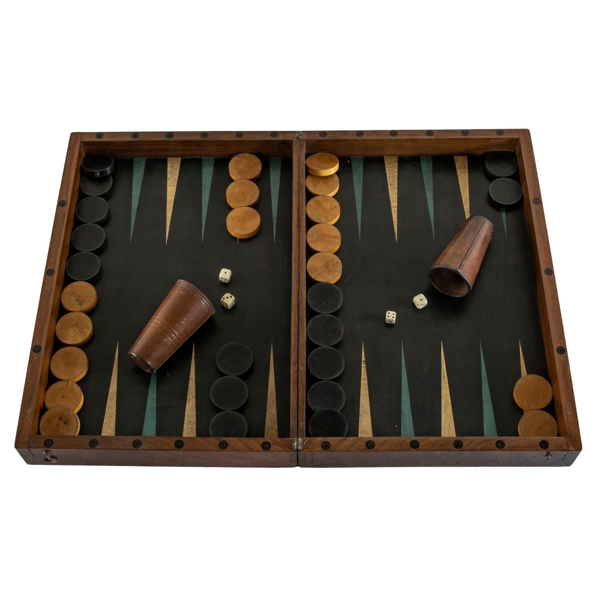 19th Century, Walnut Marquetry Folding Game Box for Chess, Checkers, Backgammon