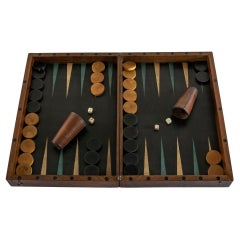 19th Century, Walnut Marquetry Folding Game Box for Chess, Checkers, Backgammon