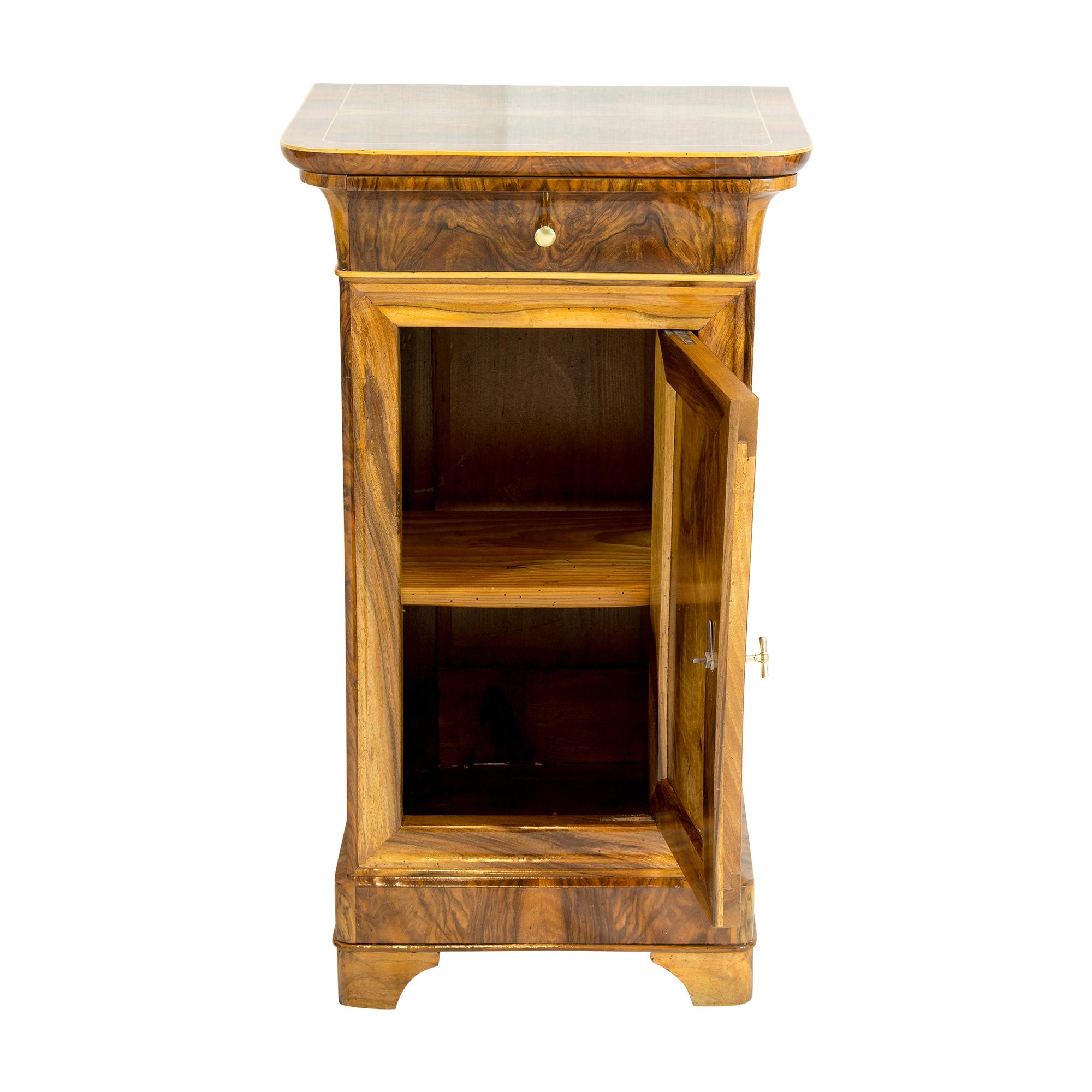Biedermeier 19th Century Walnut Nightstand or Side Cabinet For Sale