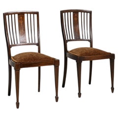 19th Century Walnut Pair of Mahogany Inlaid Chairs with Upholstered