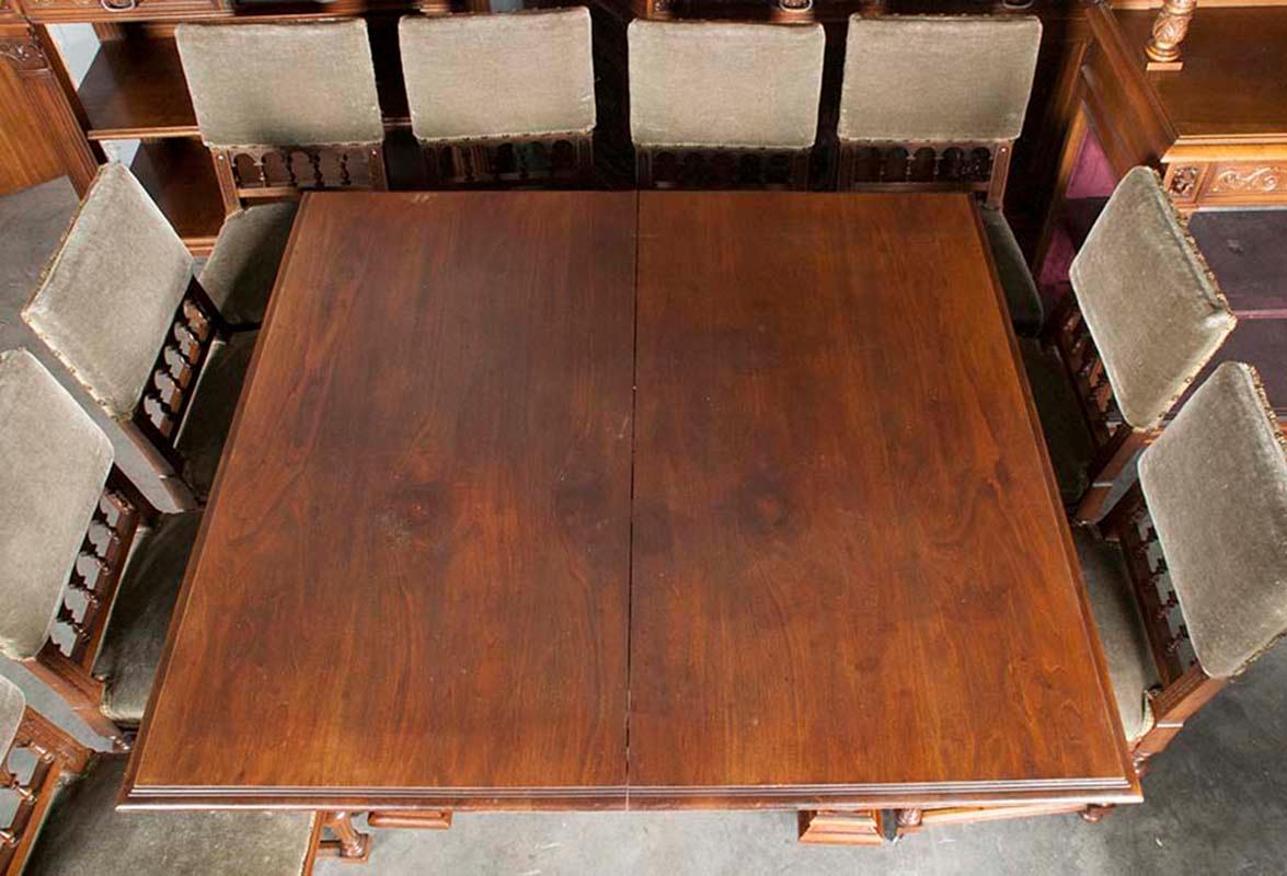 19th Century Walnut Renaissance Style Dining Room Set Hand Carved 14 Pieces 9