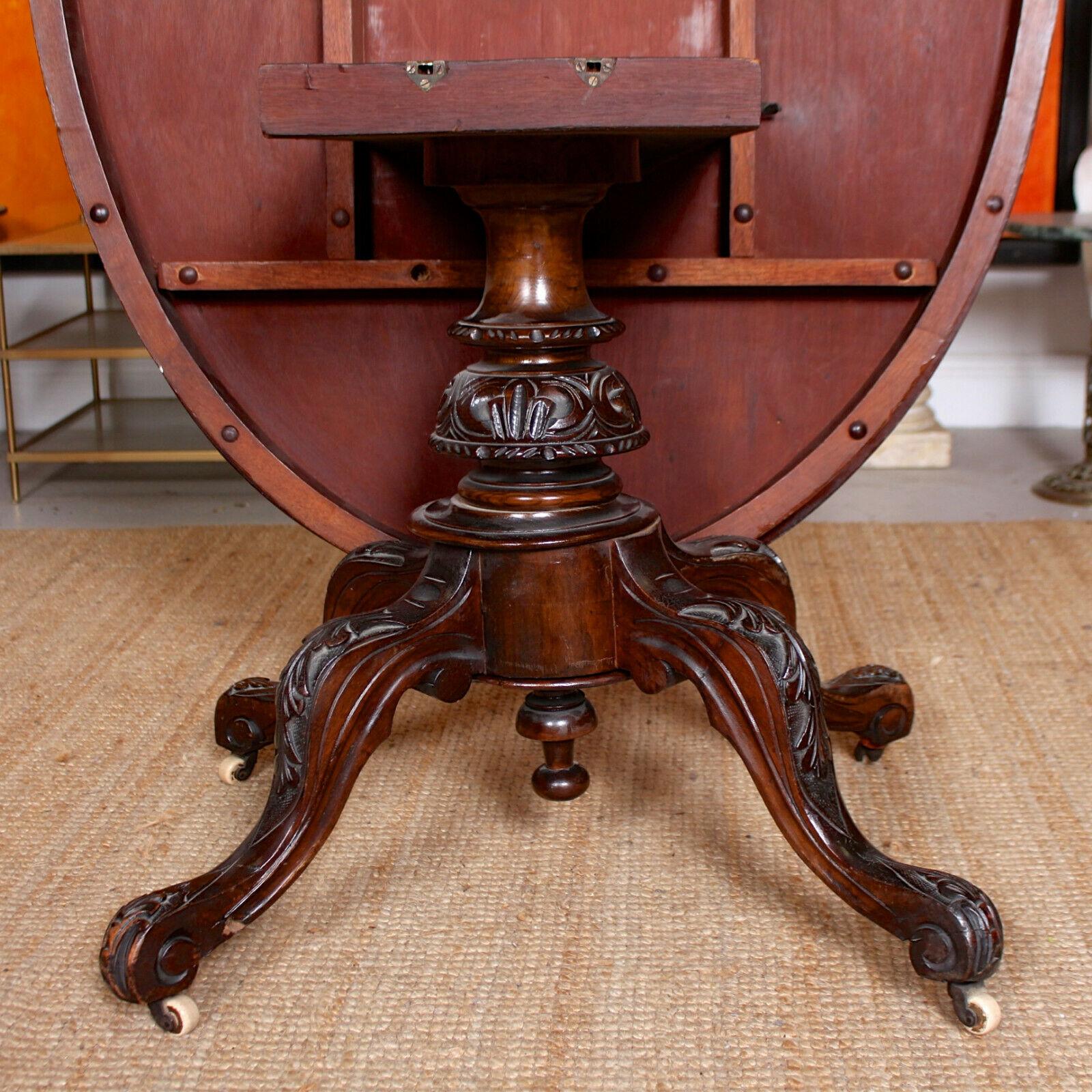19th Century Walnut Rosewood Breakfast Table Tilt-Top Dining For Sale 5