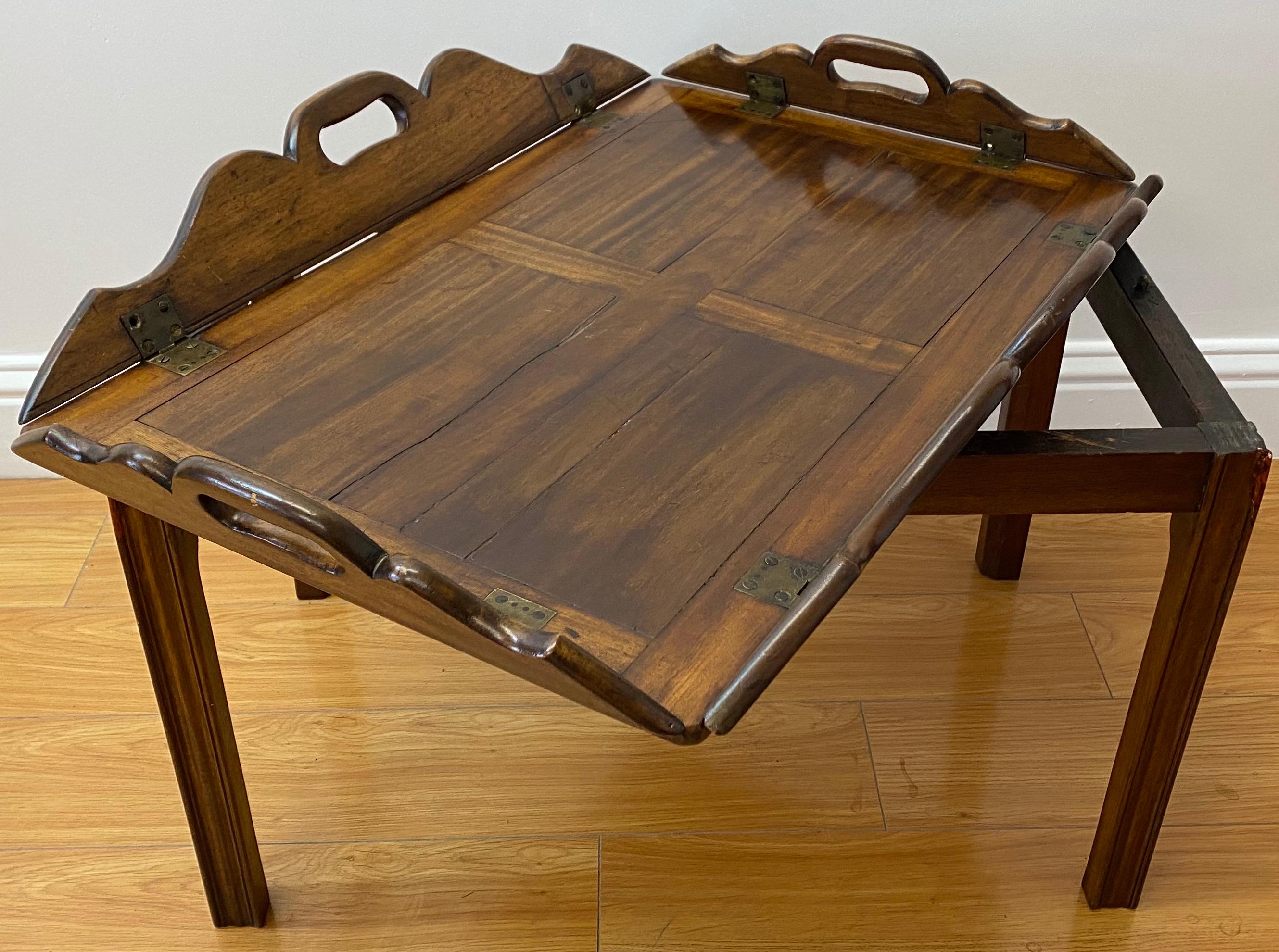 19th Century Walnut Serving Tray on Stand In Good Condition For Sale In San Francisco, CA