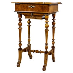 19th-Century Walnut Sewing Table Finished in Shellac with Lined Inside