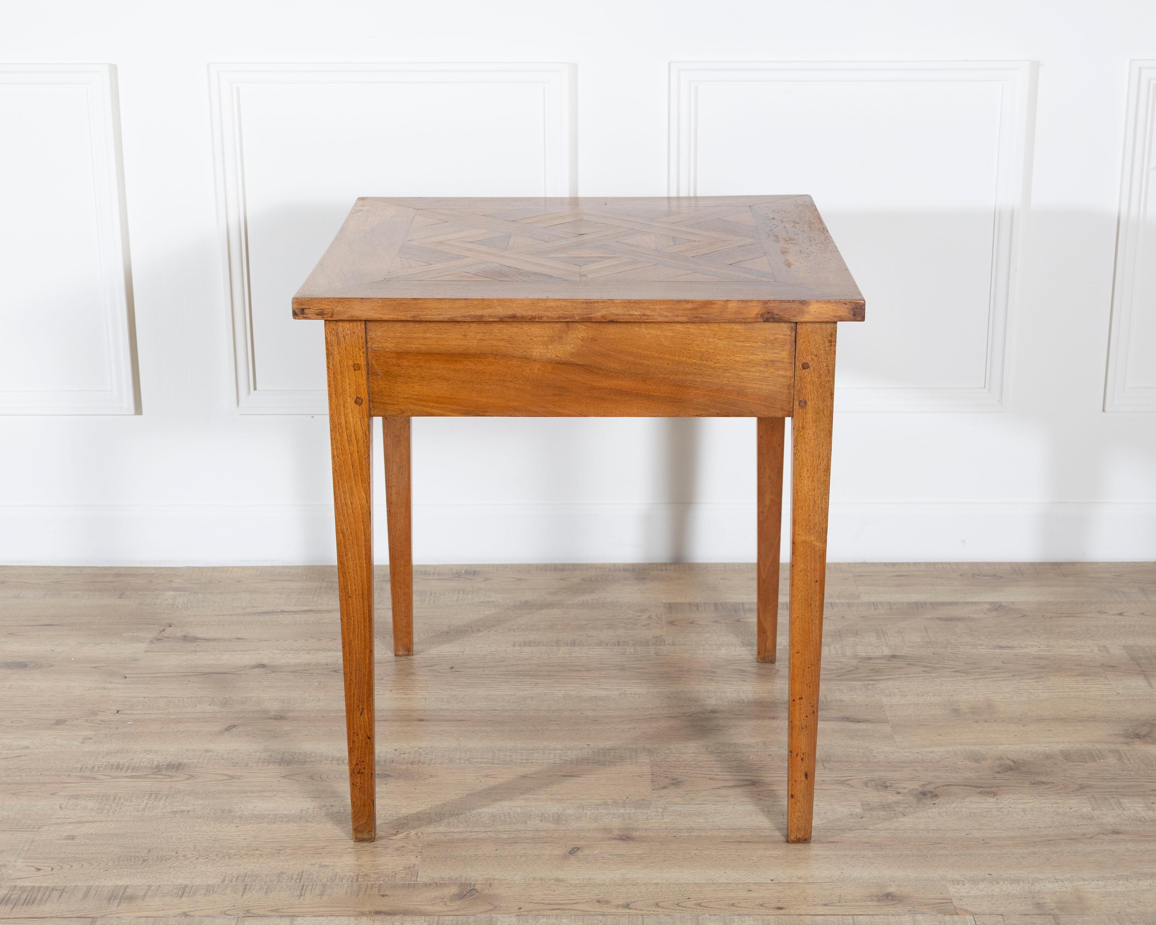 19th Century Walnut Side Table with Geometric Parquetry Top and Drawer For Sale 6
