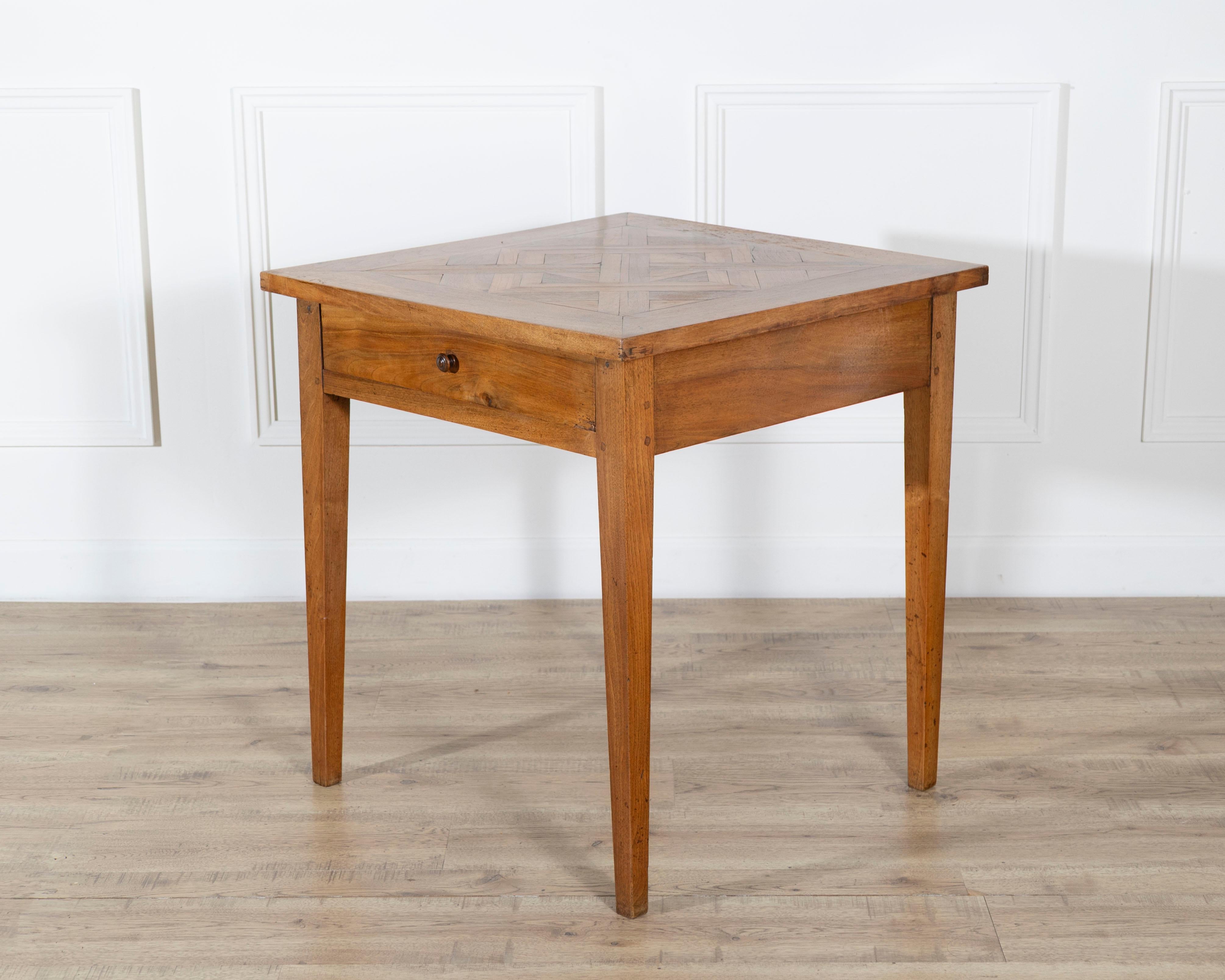 19th Century Walnut Side Table with Geometric Parquetry Top and Drawer For Sale 7