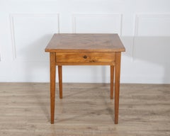19th Century Walnut Side Table with Geometric Parquetry Top and Drawer
