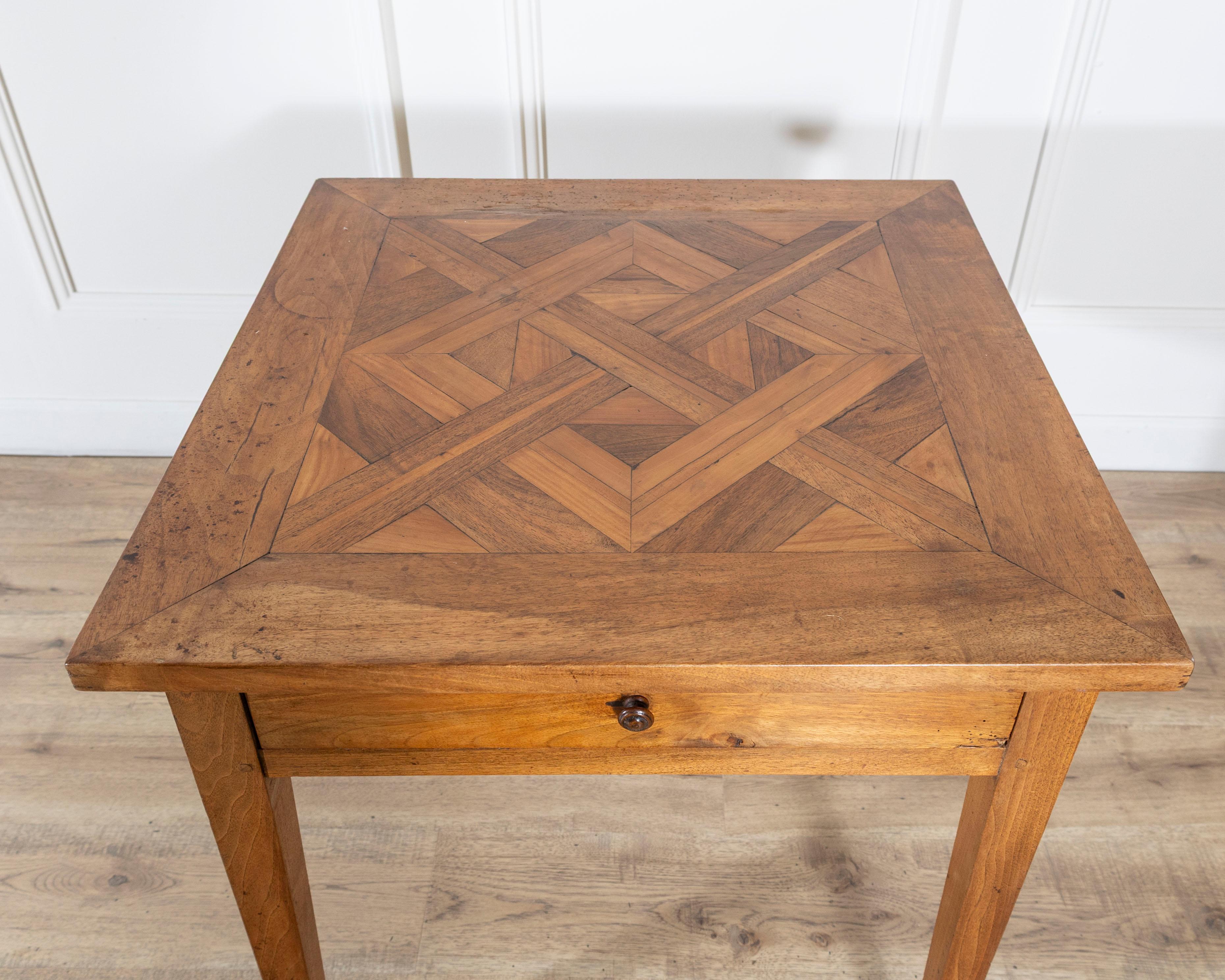 19th Century Walnut Side Table with Geometric Parquetry Top and Drawer In Good Condition For Sale In Atlanta, GA
