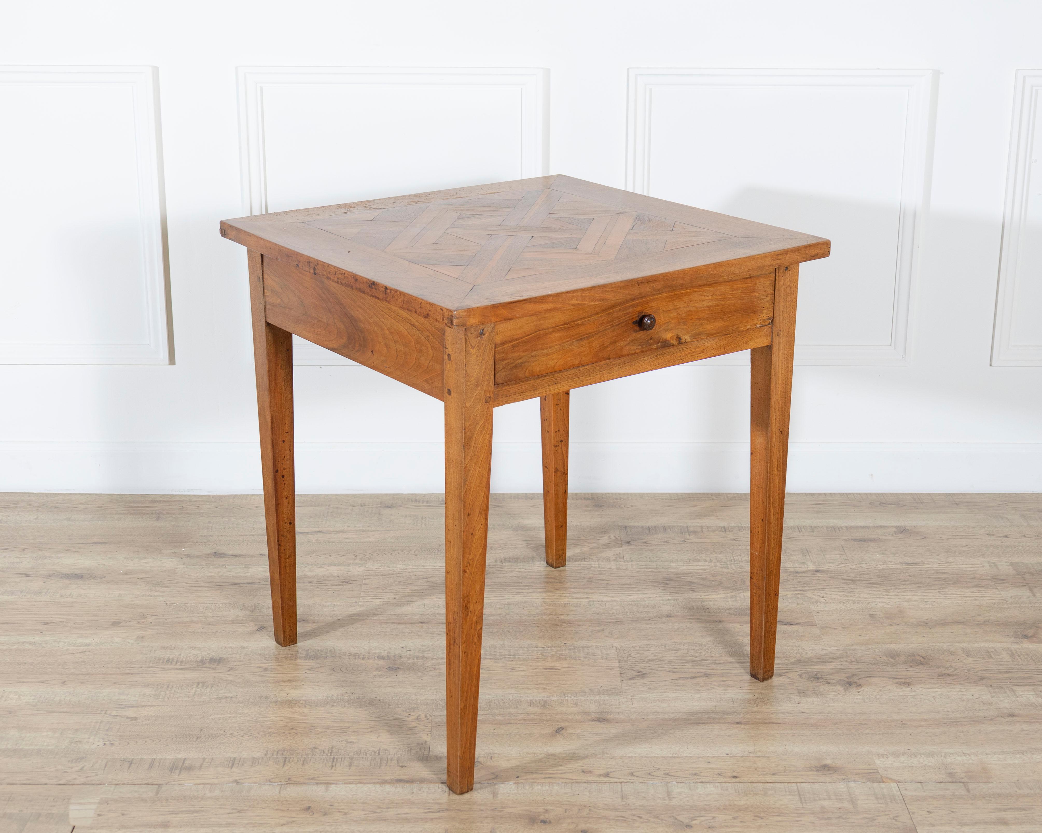 19th Century Walnut Side Table with Geometric Parquetry Top and Drawer For Sale 2