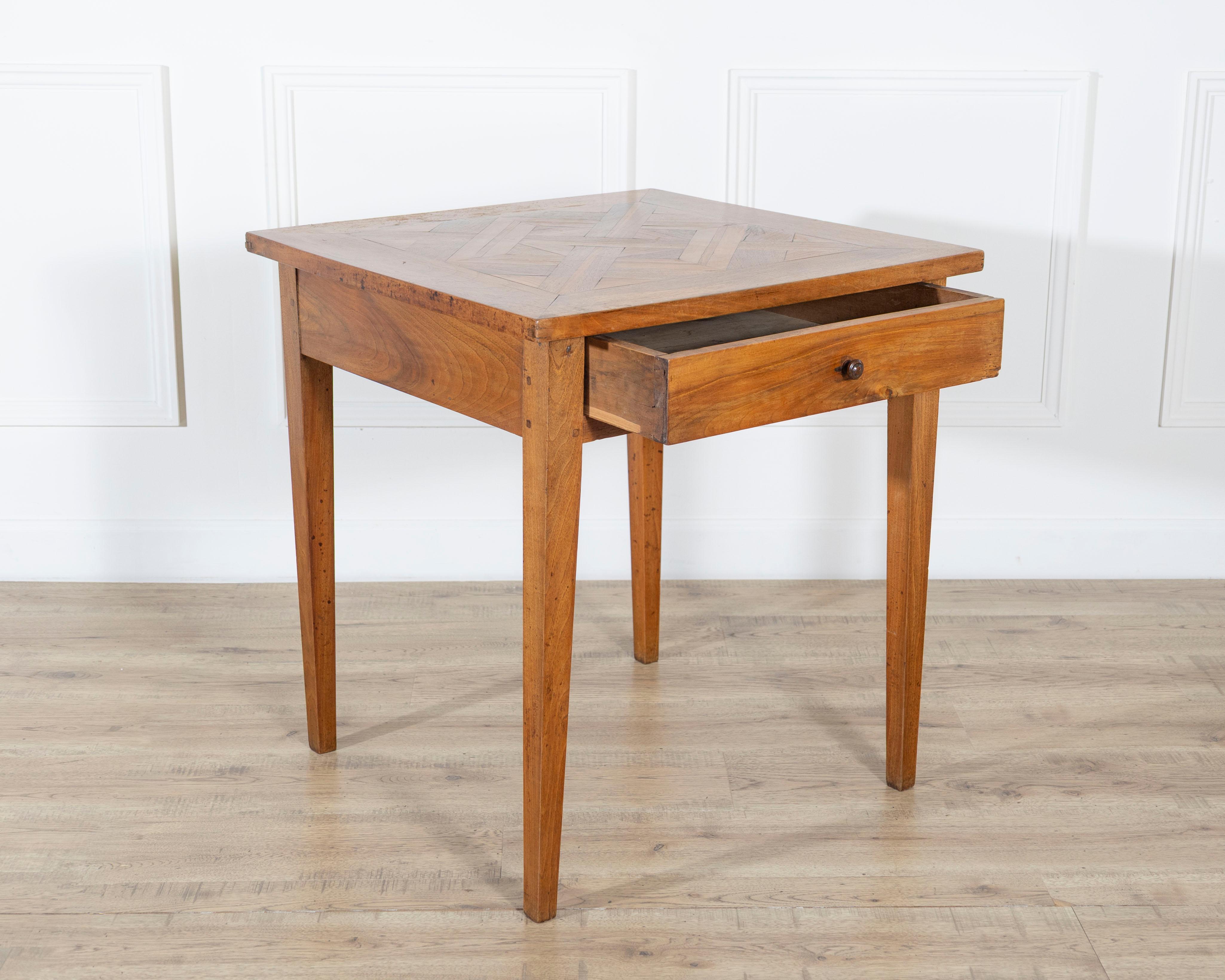 19th Century Walnut Side Table with Geometric Parquetry Top and Drawer For Sale 3