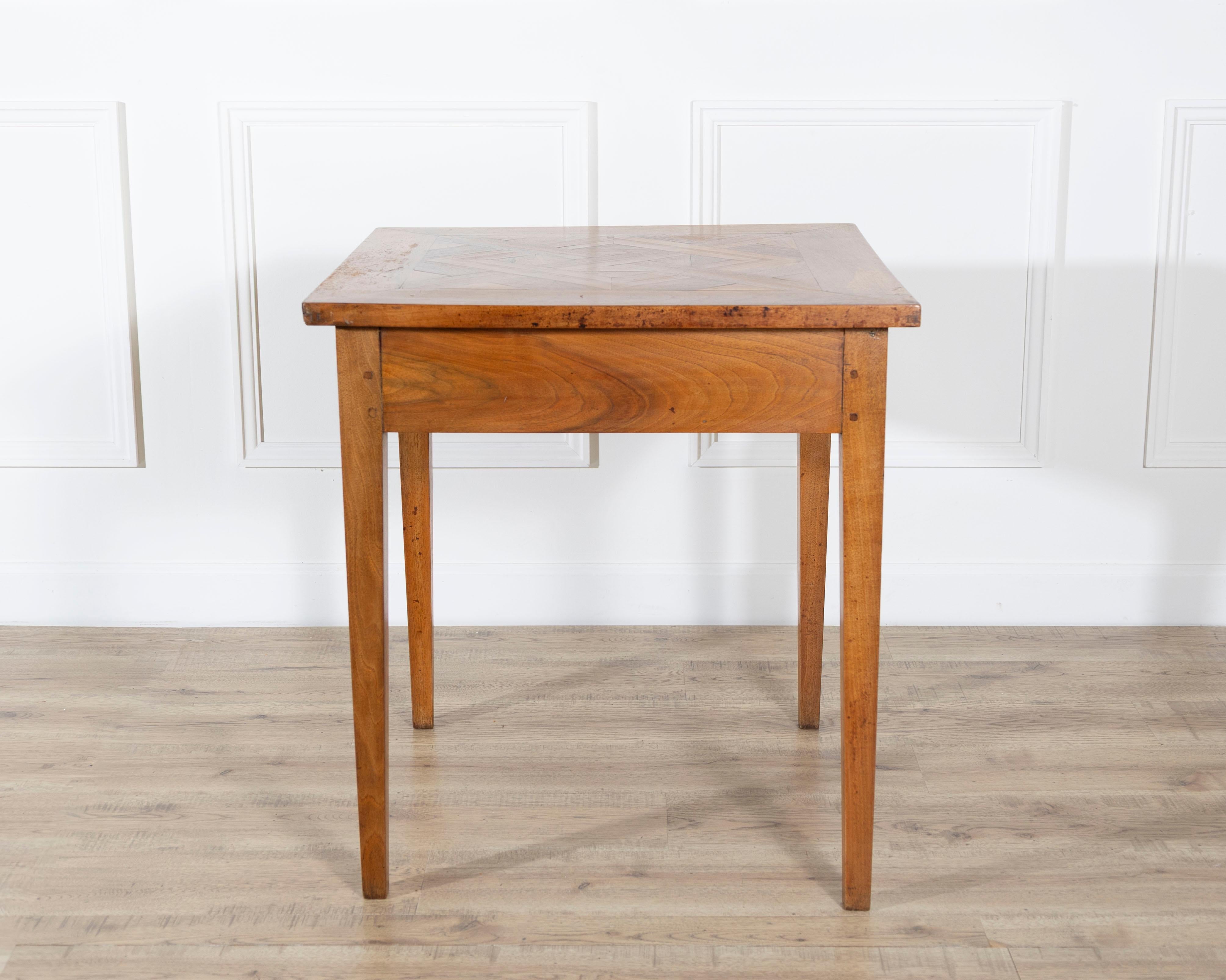 19th Century Walnut Side Table with Geometric Parquetry Top and Drawer For Sale 4