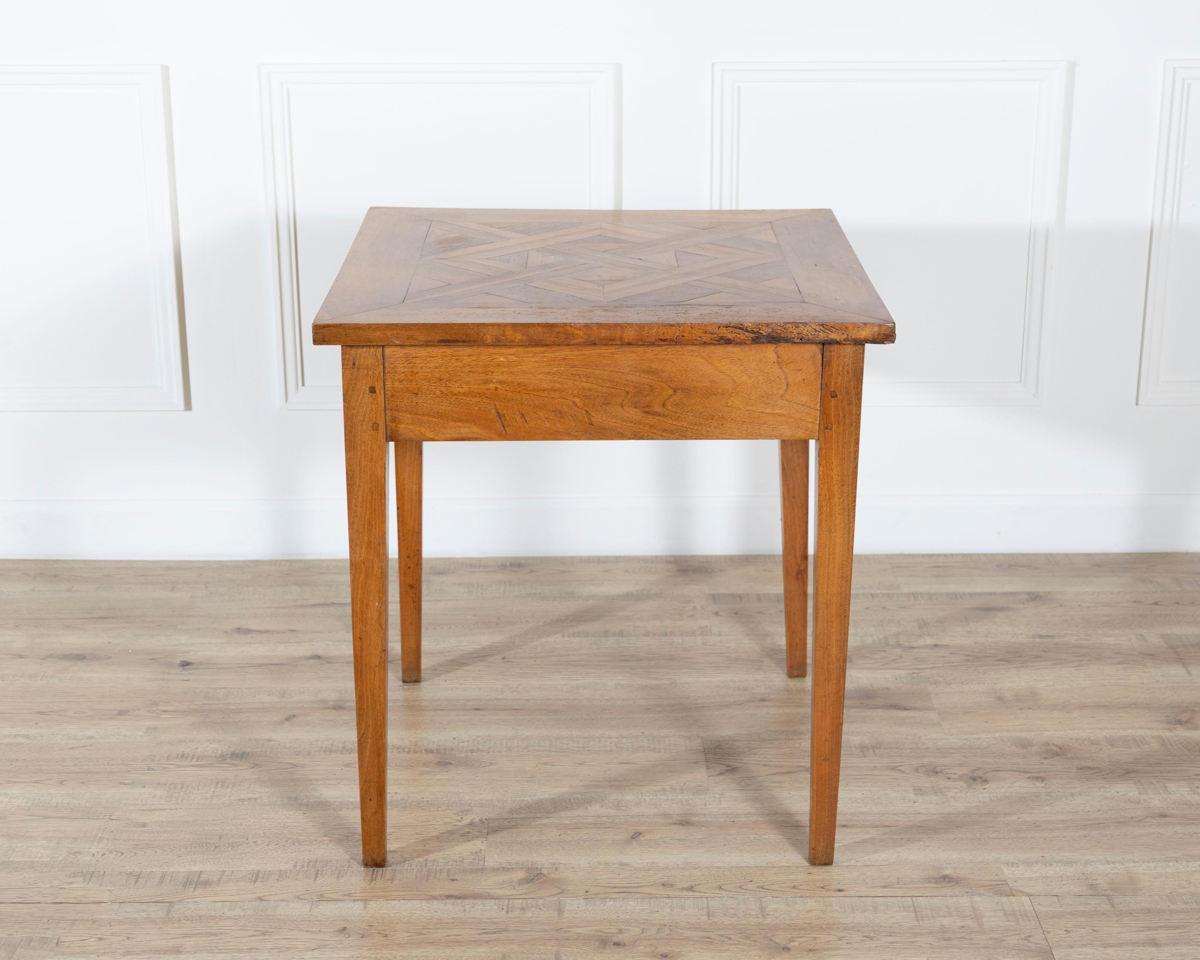 19th Century Walnut Side Table with Geometric Parquetry Top and Drawer For Sale 5