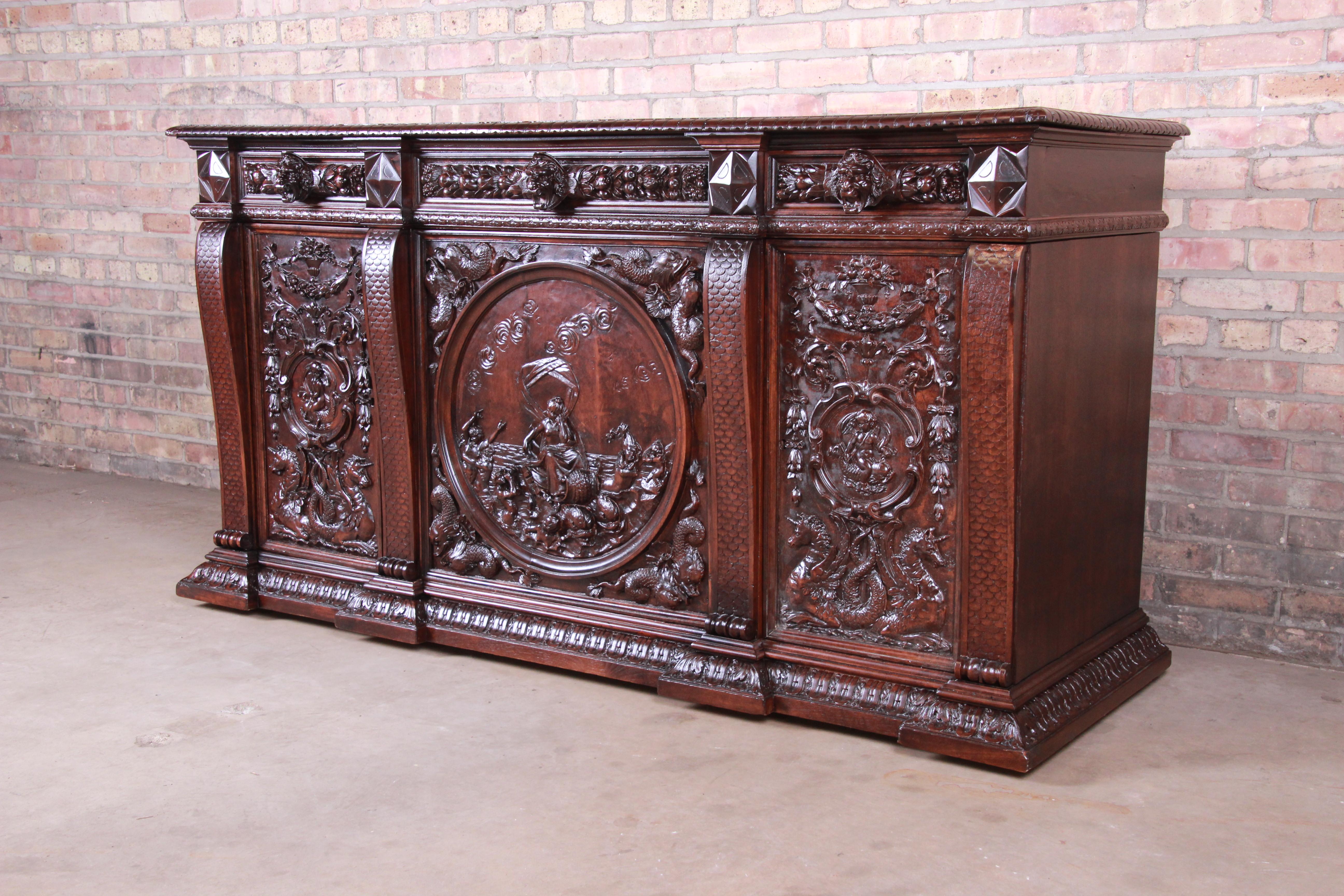 Victorian 19th Century Walnut Sideboard or Bar Cabinet Attributed to RJ Horner, Restored