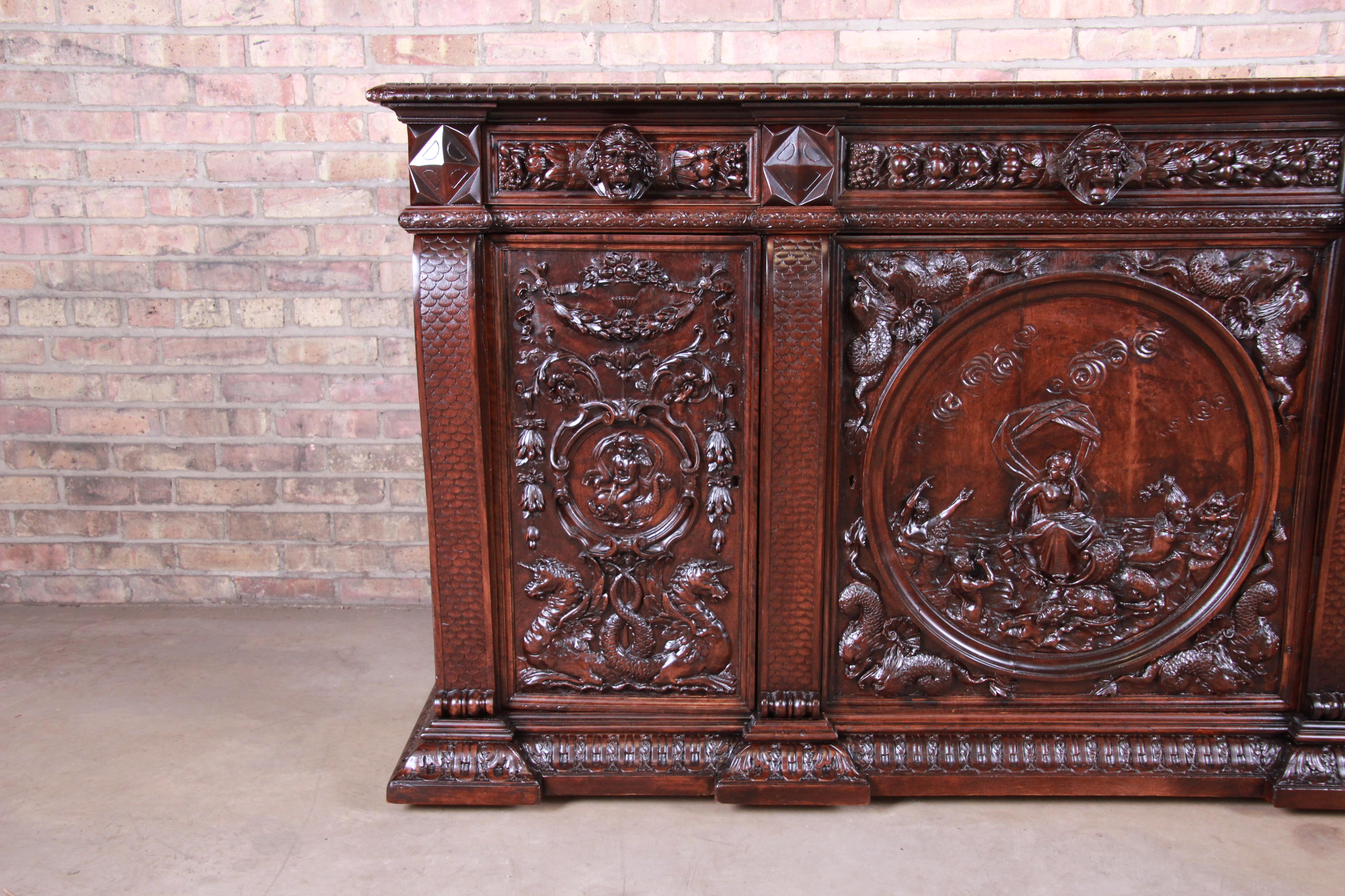 American 19th Century Walnut Sideboard or Bar Cabinet Attributed to RJ Horner, Restored