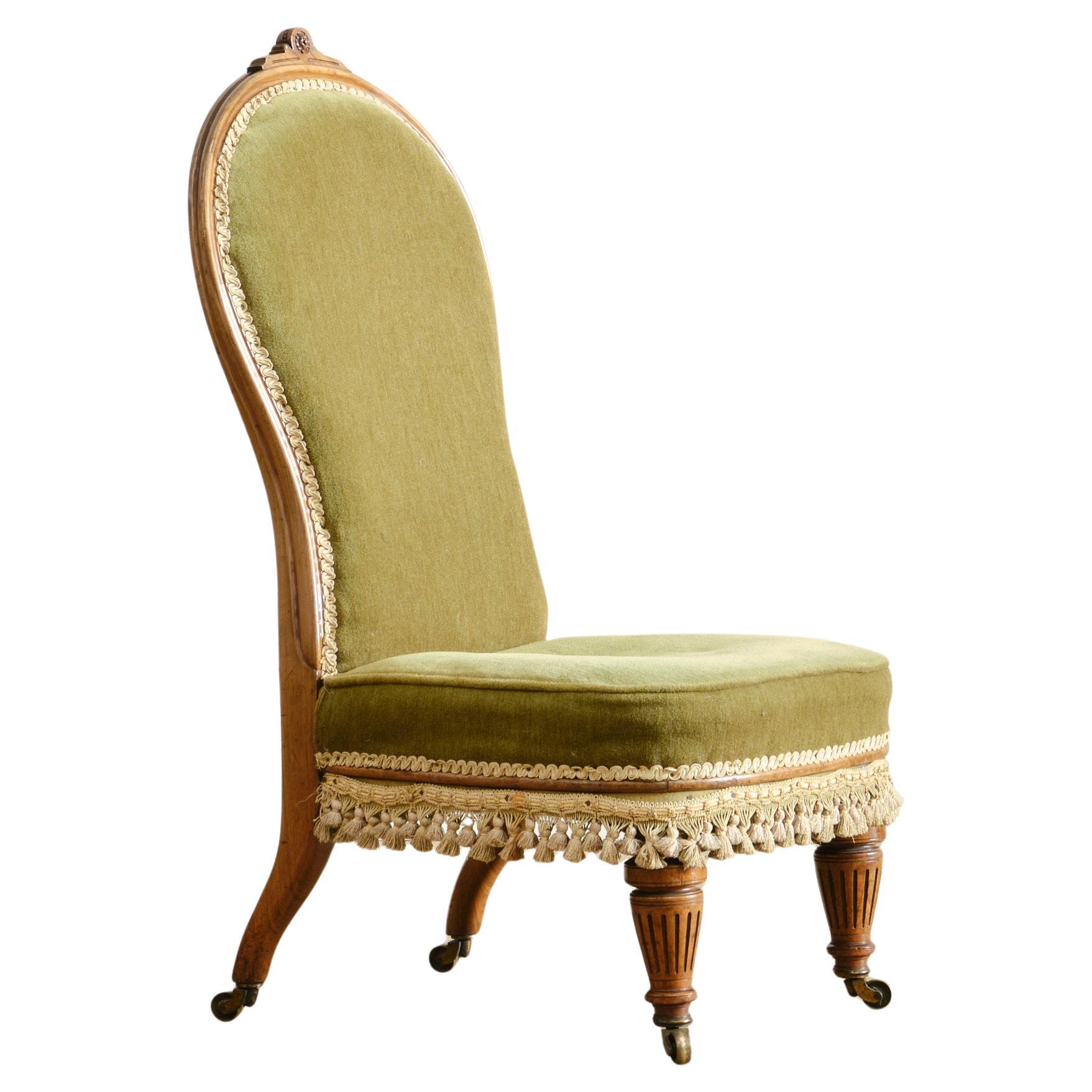 19th Century Walnut Slipper Chair in Green Velvet