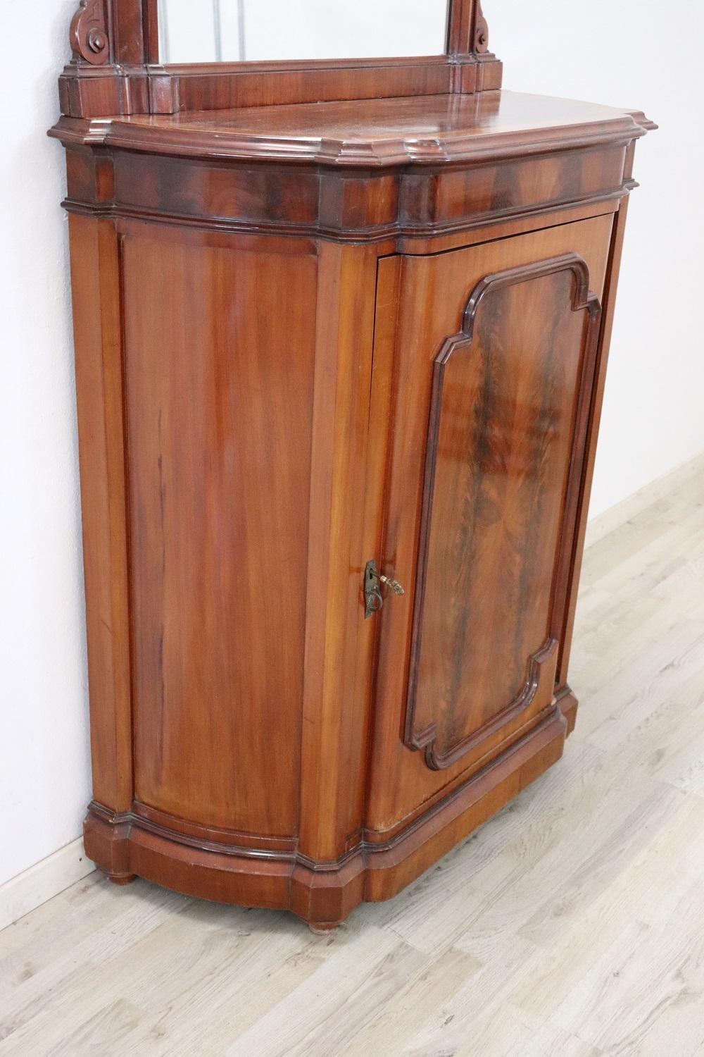 Italian 19th Century Walnut Small Cabinet with Mirror For Sale