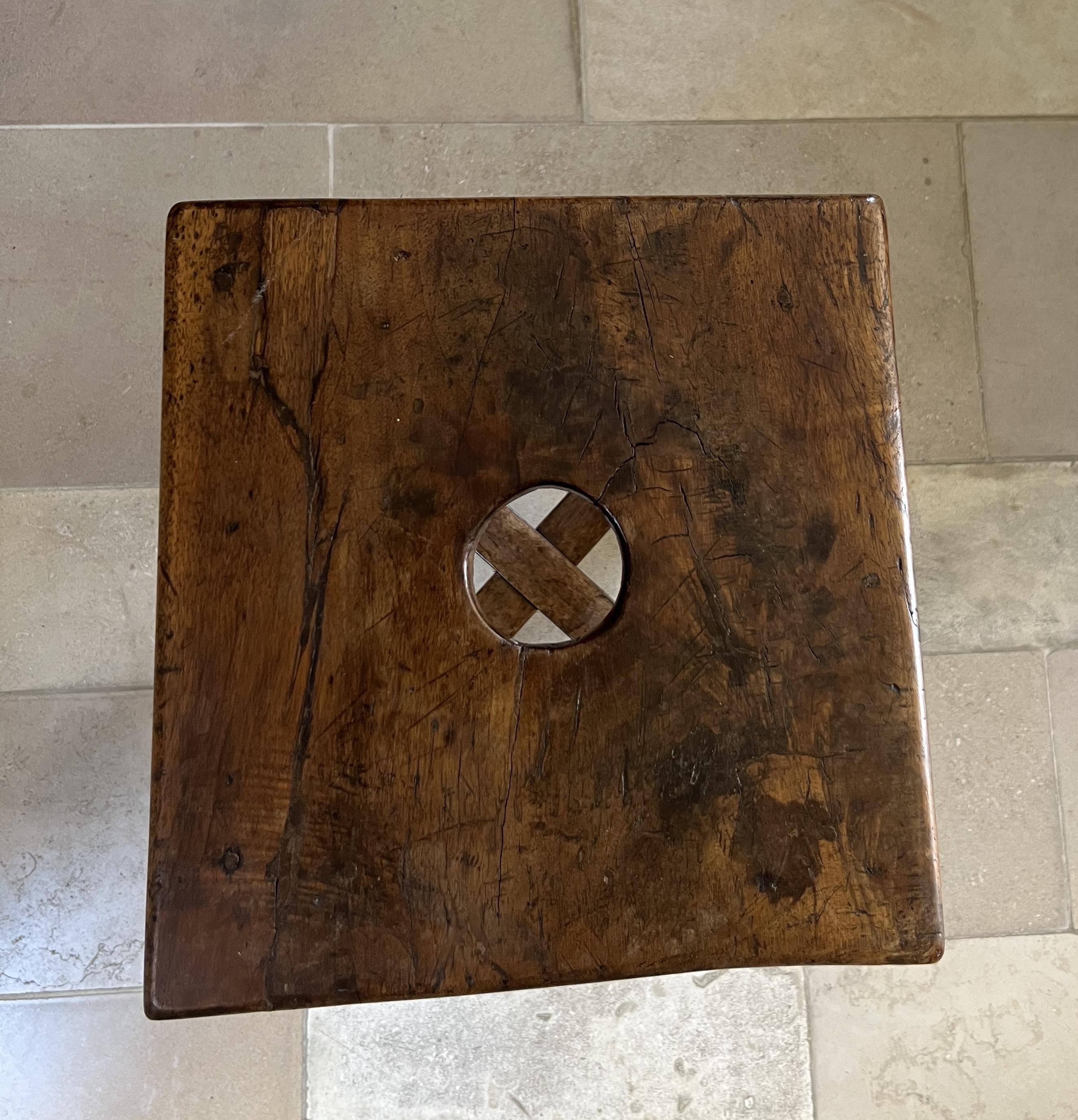 Hand-Crafted 19th Century Walnut Stool For Sale