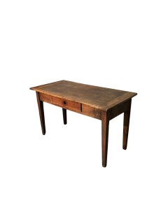 19th-Century Walnut Table with Single-Plank Top and Decorated Drawer
