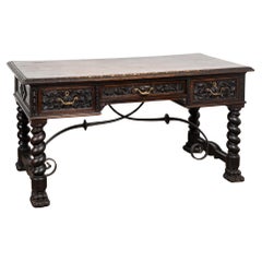 19th Century Walnut Three Drawer Desk, Spain