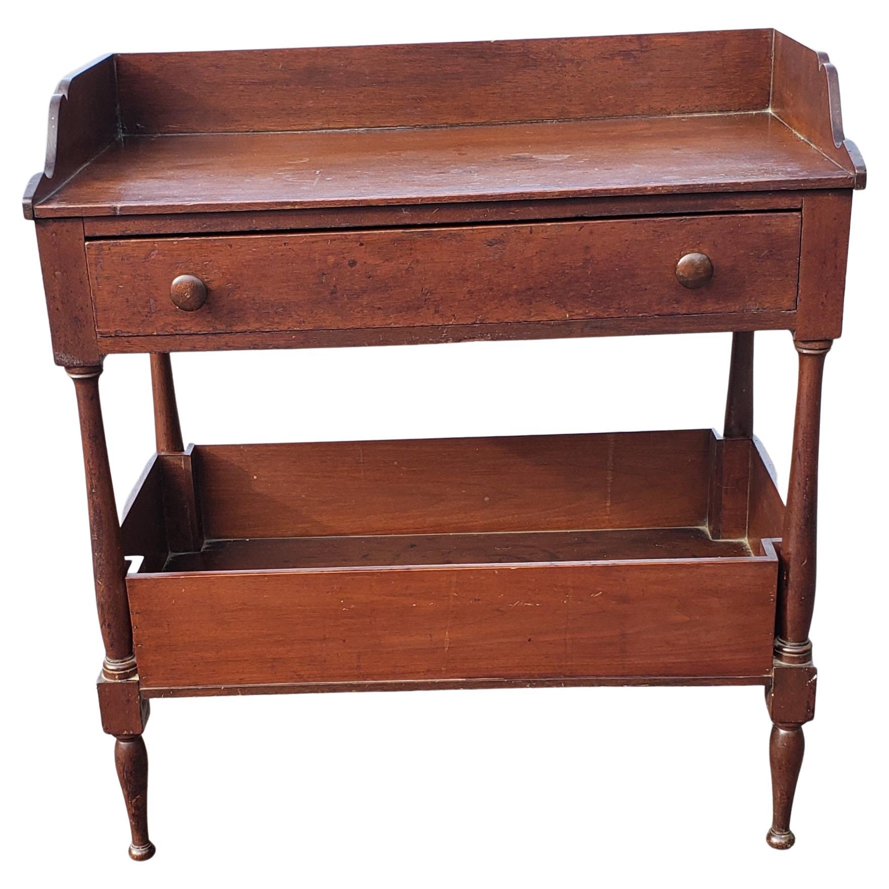 19th Century Walnut Tiered Washstand or Work Table with Drawer and Open Storage For Sale