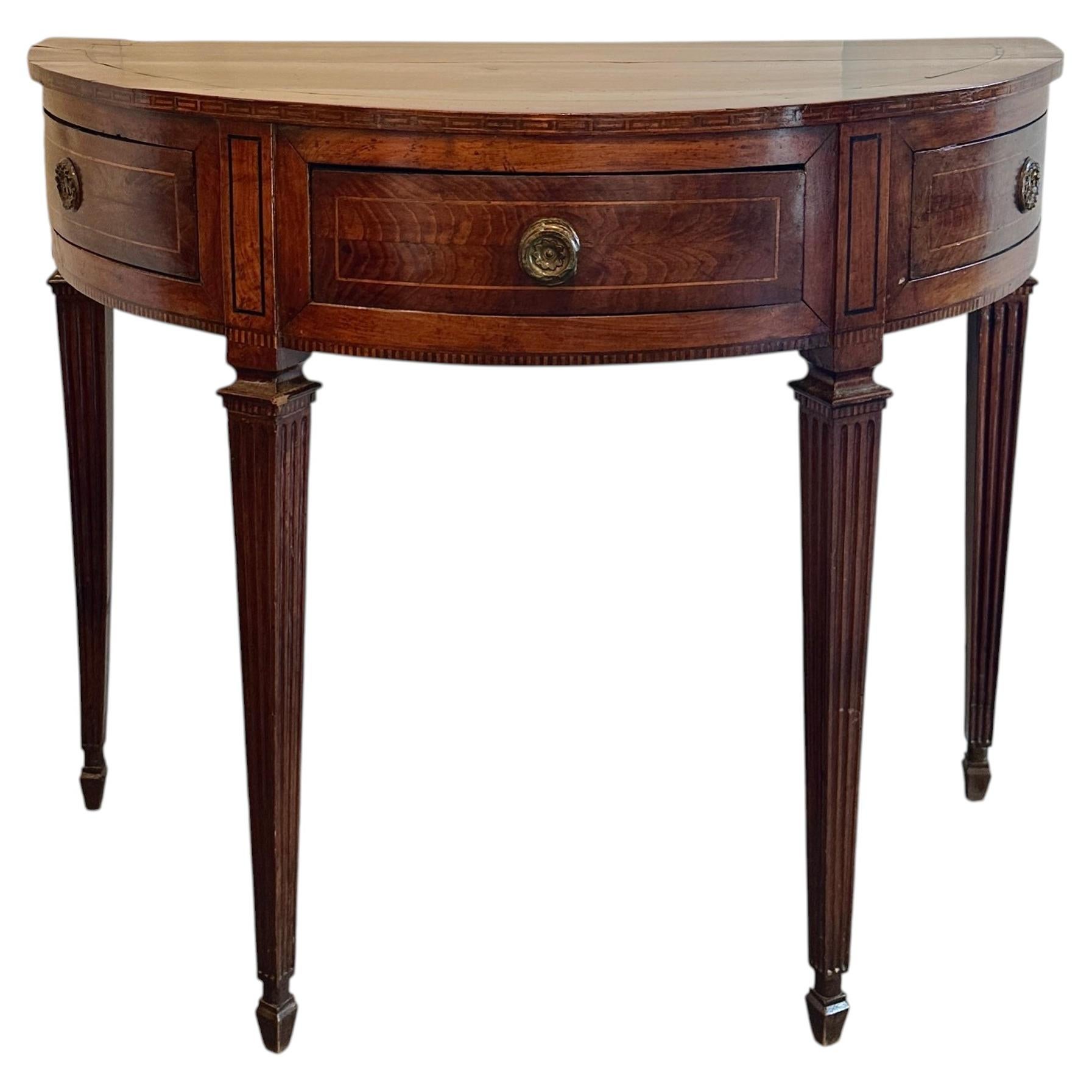 19th Century Walnut Tuscan Demi-Lune Console For Sale