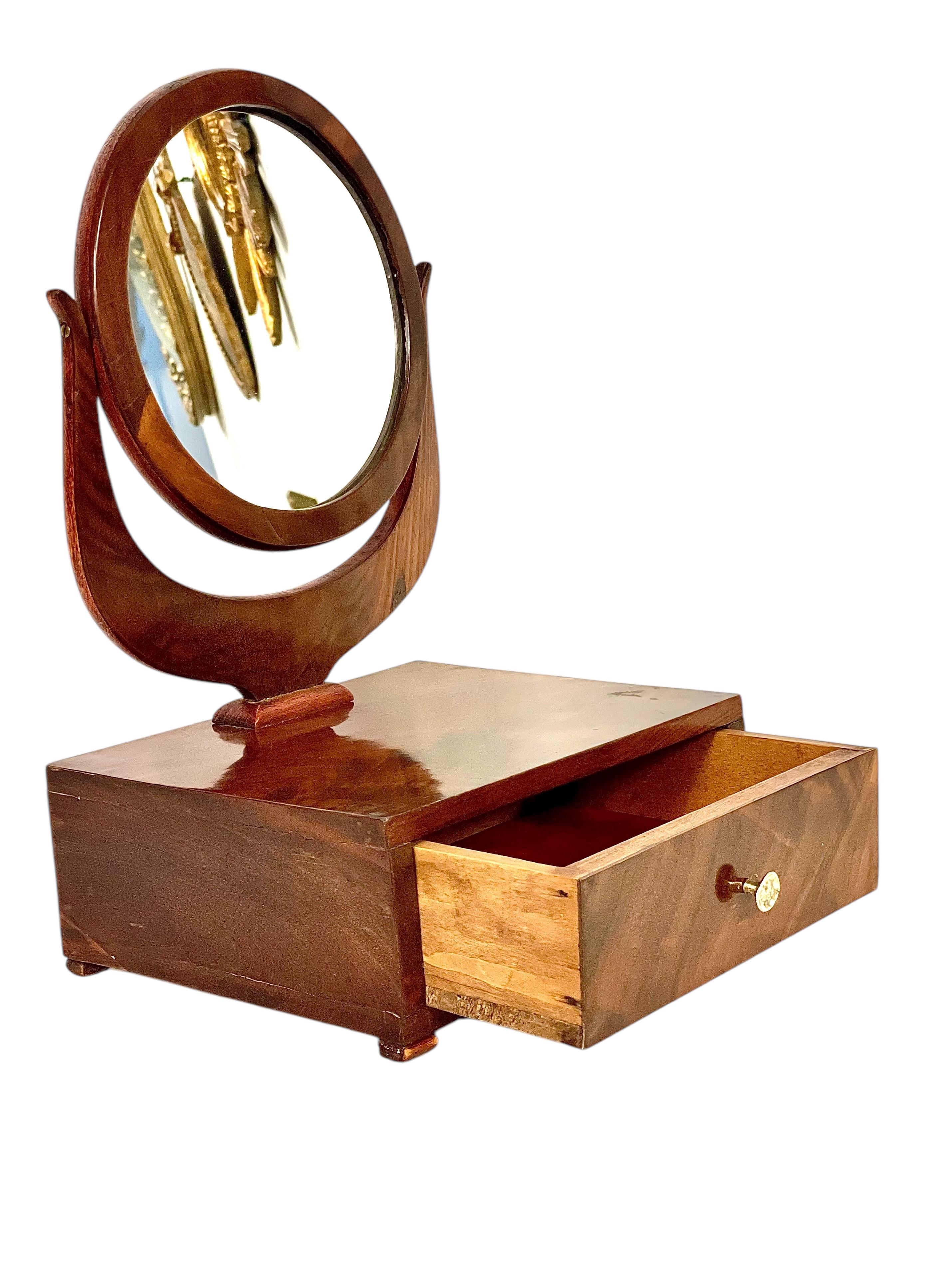 Velvet 19th Century Vanity Mirror with Drawer For Sale