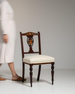 19th Century Walnut Victorian Mahogany Chair with Upholstered Seat