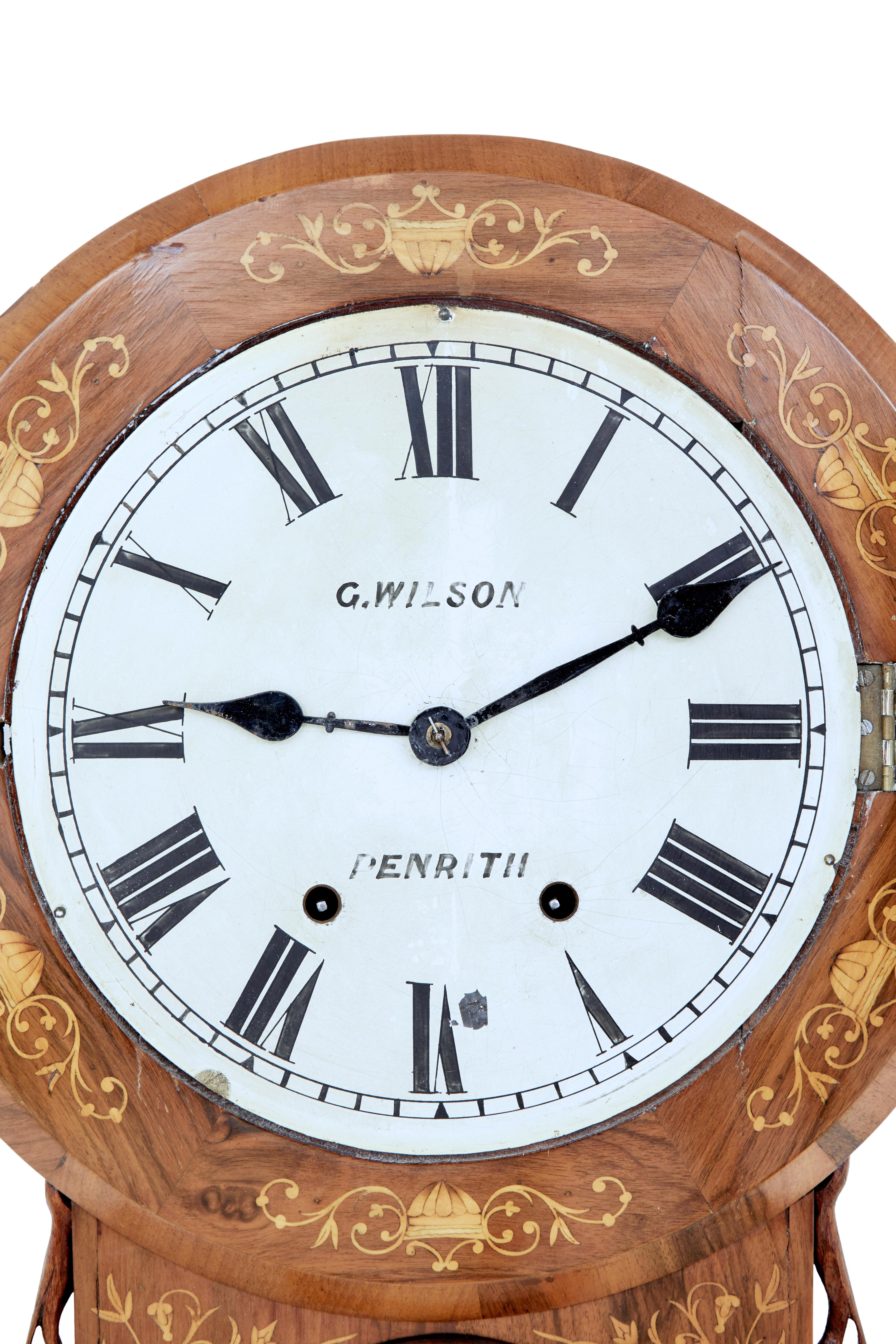 19th century walnut wall clock with Seth Thomas movement circa 1880.

Here we have a good quality wall clock by English maker George Wilson of Penrith, which contains a movement by well known american maker Seth Thomas.

Movement is stamped S