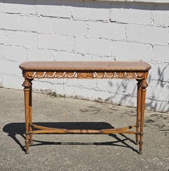 19th Century Walnut Wall Console-handcarved Cabinet-Burlwood Inlay-Louis XVI