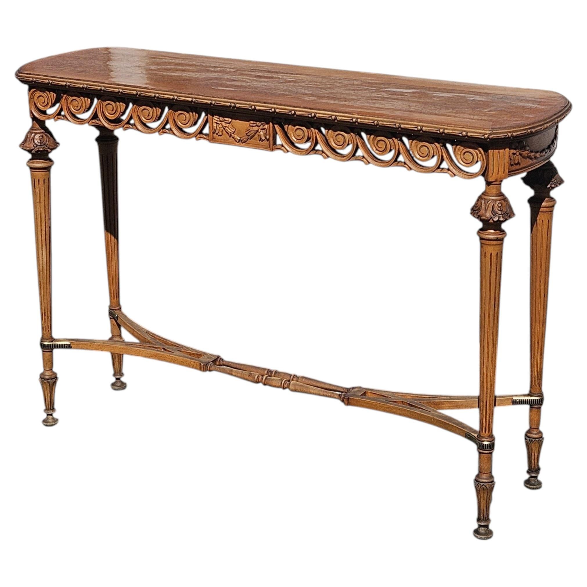 19th Century Walnut Wall Console-handcarved Cabinet-Burlwood Inlay-Louis XVI