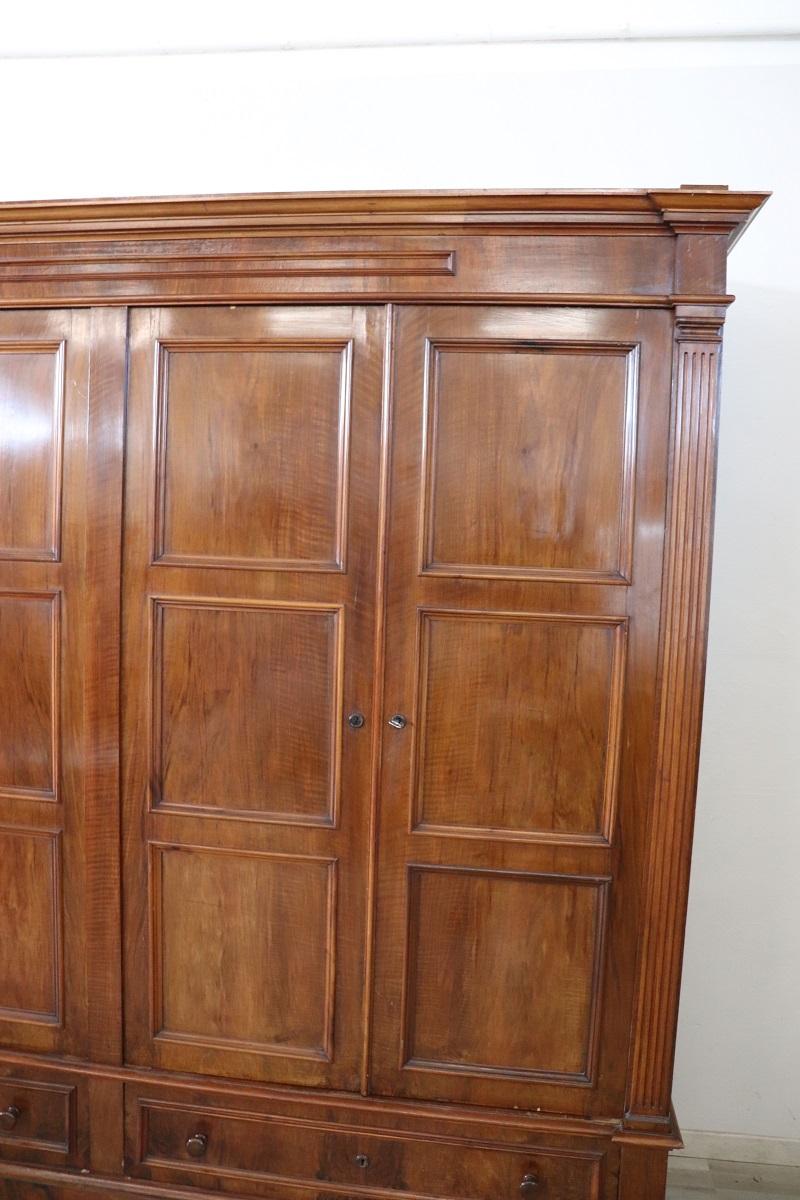Late 19th Century 19th Century Walnut Wood Antique Large Wardrobe Four Doors