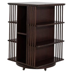 19th Century Walnut Wood Edwardian Rotating Bookcase On Casters