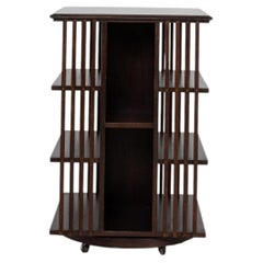 19th Century Walnut Wood Edwardian Rotating Bookcase On Casters