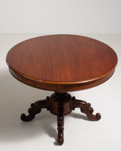 19th Century Walnut Louis Philippe Round Table with Carved Pedestal