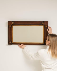 19th Century Walnut Wood Mahogany Mirror with Brass Details