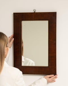 19th Century Walnut Wood Mahogany Mirror with Brass Details