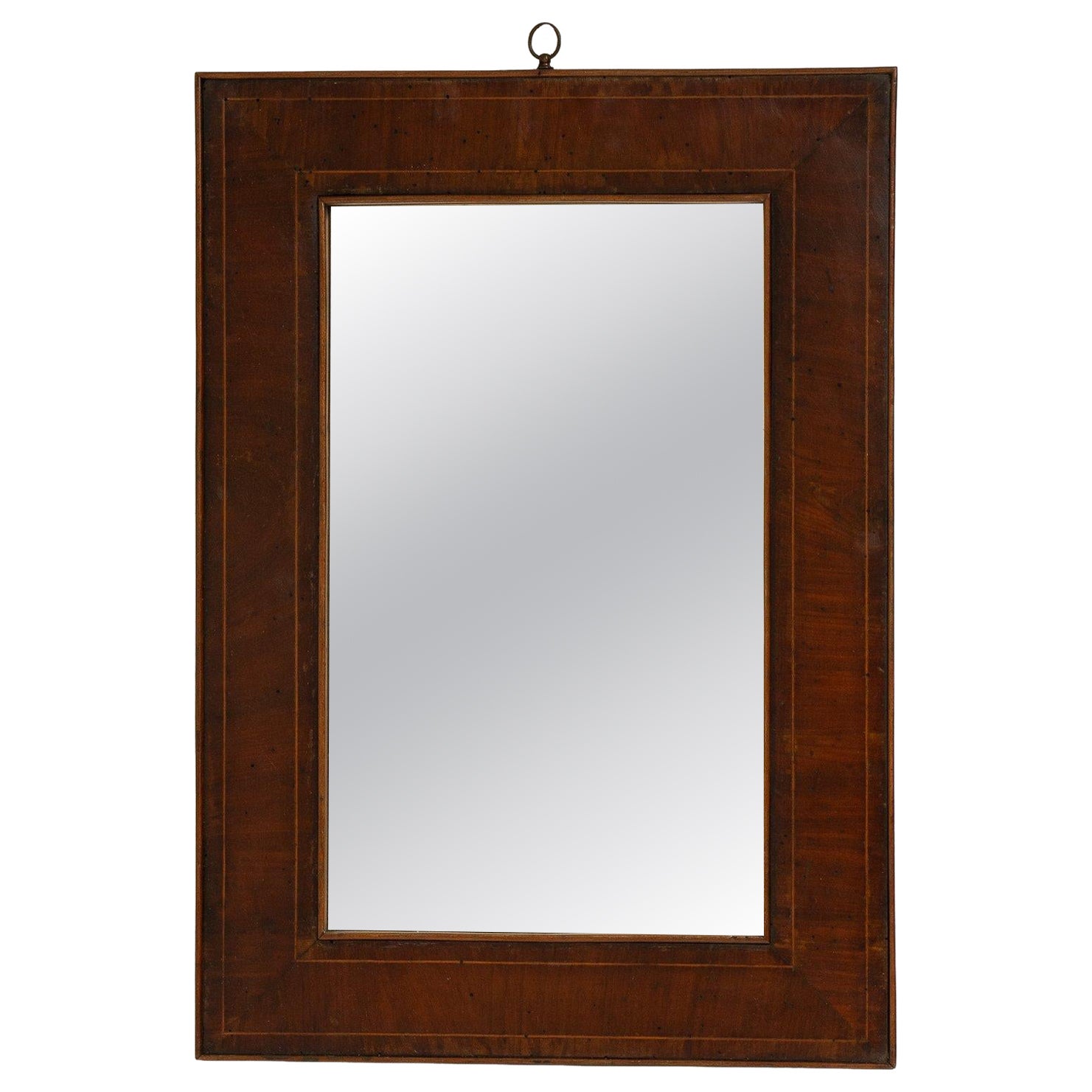 19th Century Walnut Wood Mahogany Mirror with Brass Details