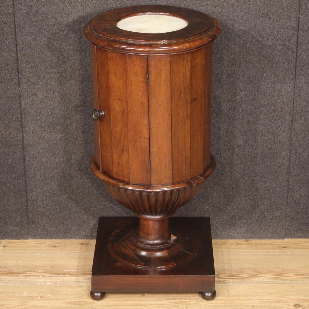 19th Century Walnut Wood Marble Top Genoese Antique Goblet Side Table, 1820 For Sale 2