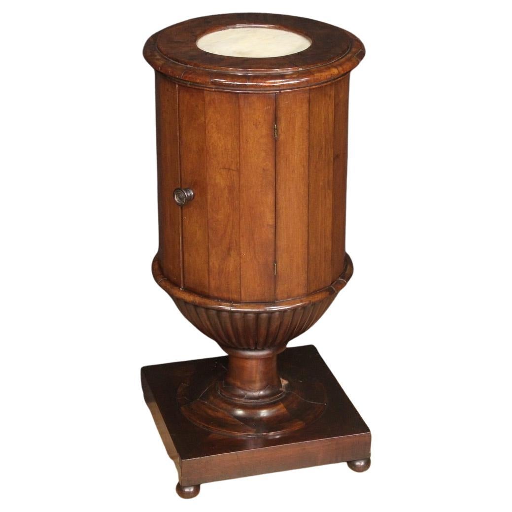 19th Century Walnut Wood Marble Top Genoese Antique Goblet Side Table, 1820 For Sale