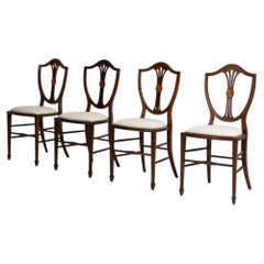 19th Century Walnut Wood Set of Four Hepplewhite Dining Chairs