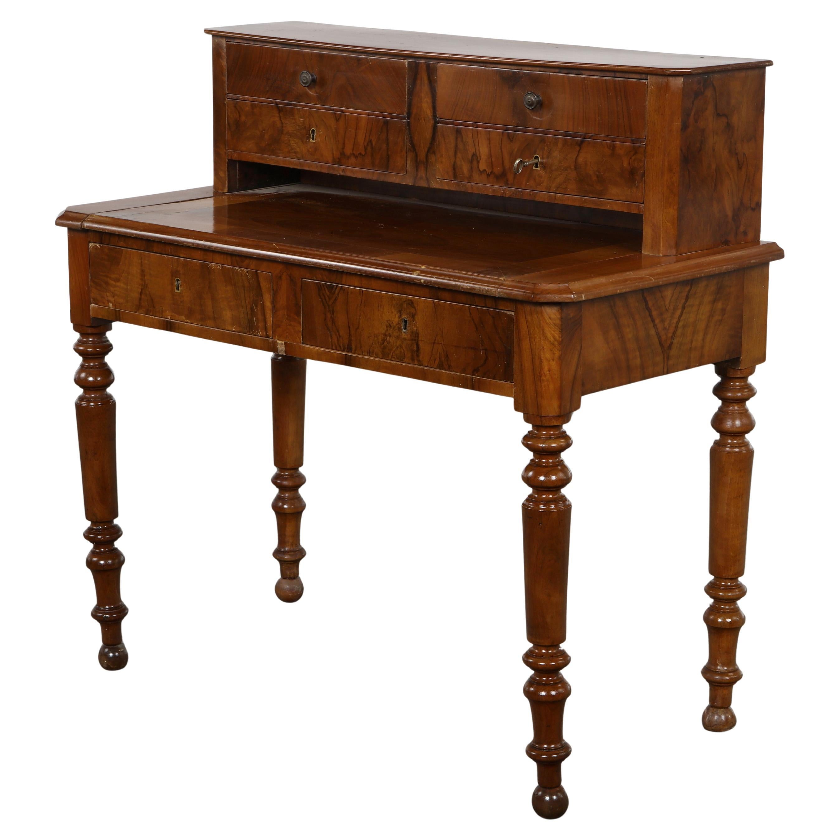 19th Century Walnut Writing Desk with Drawers, 1870s