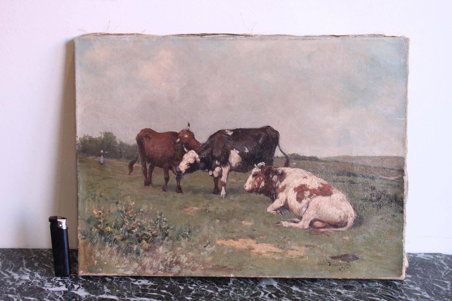 19th Century Walter Biddlecombe Cows Painting 4