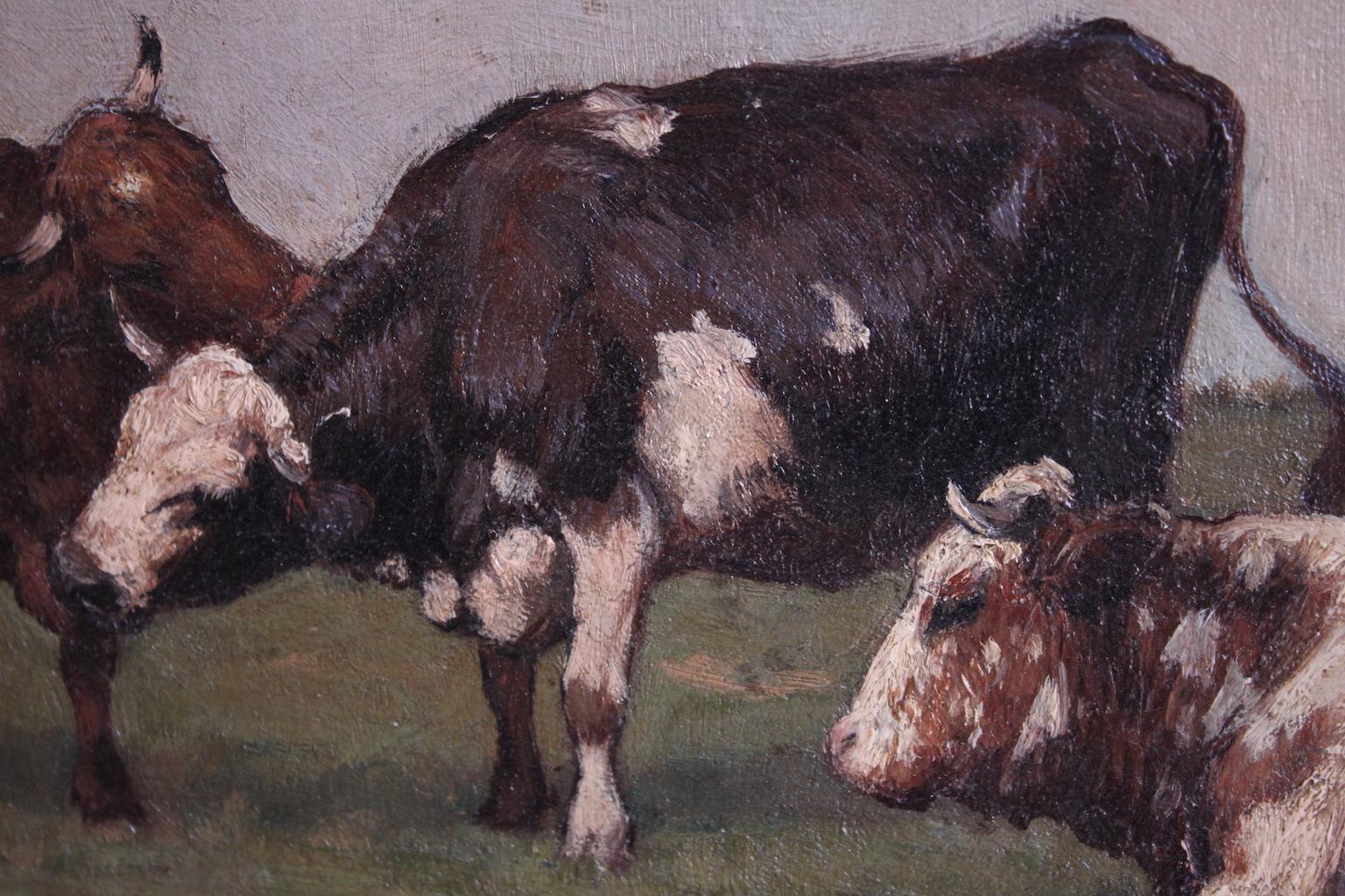 Oiled 19th Century Walter Biddlecombe Cows Painting