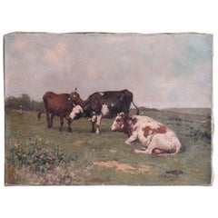Antique 19th Century Walter Biddlecombe Cows Painting