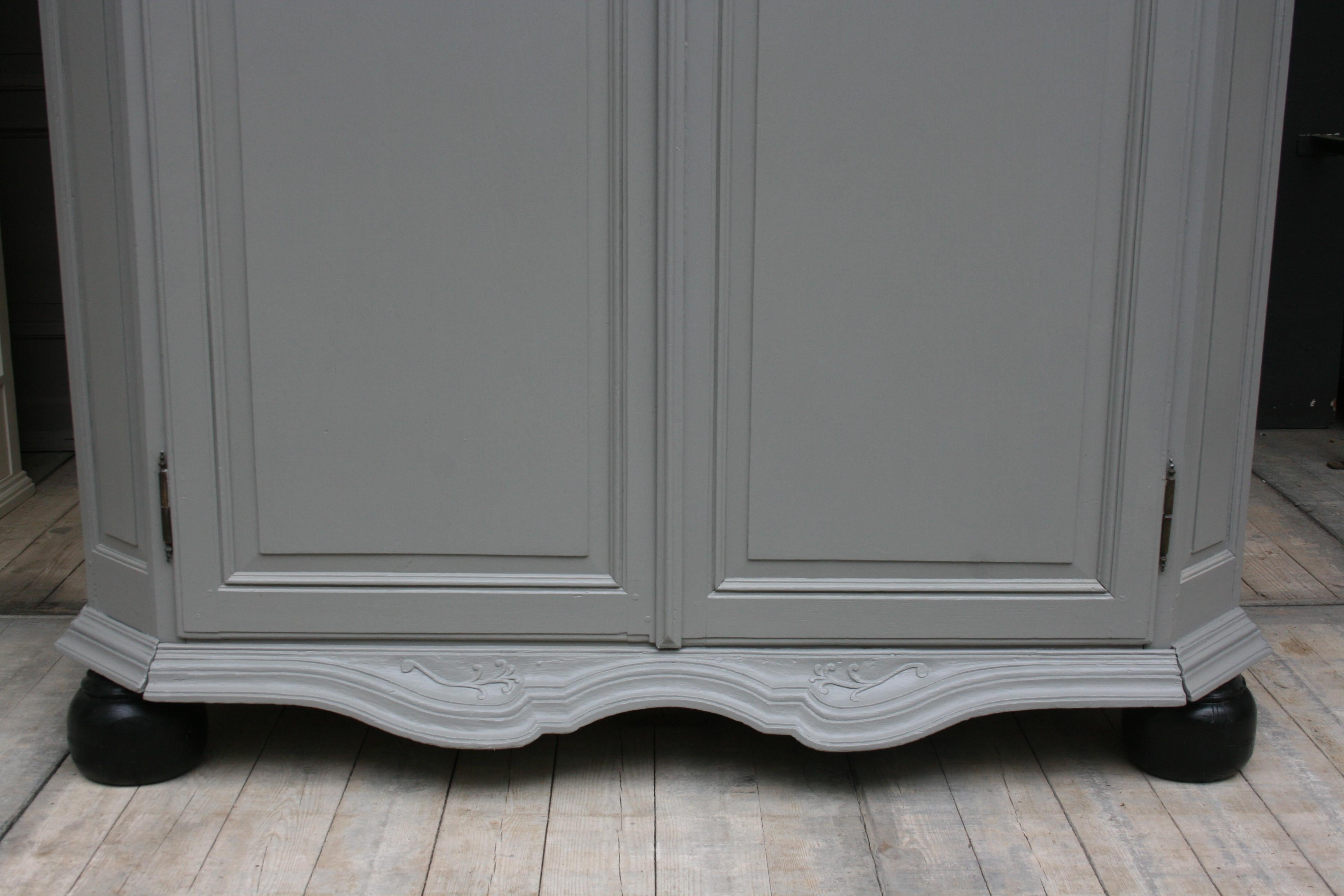Rococo Revival 19th Century Wardrobe Made of Oak, Grey Painted