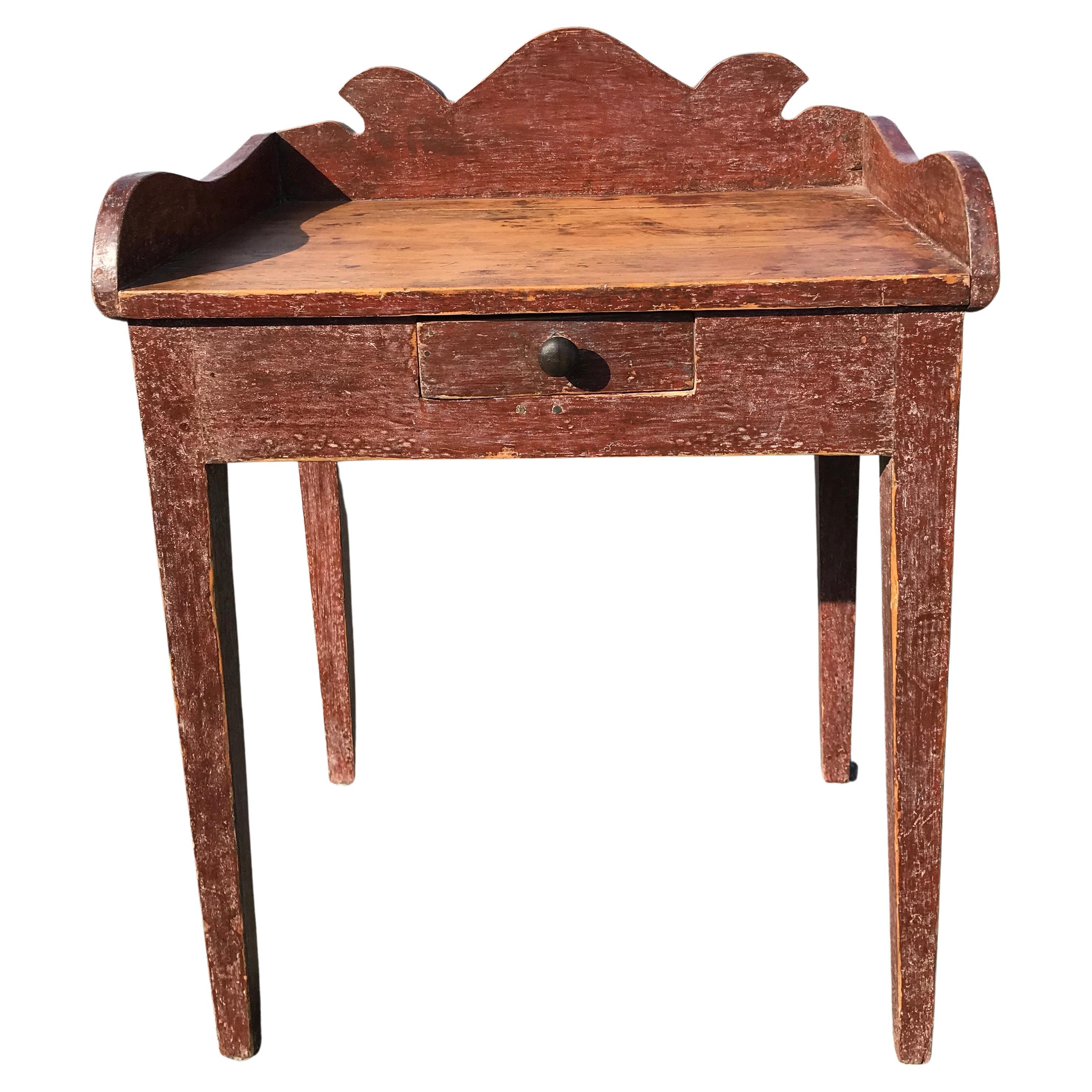 19th Century Washstand with Shaped Backsplash in Old Red Paint