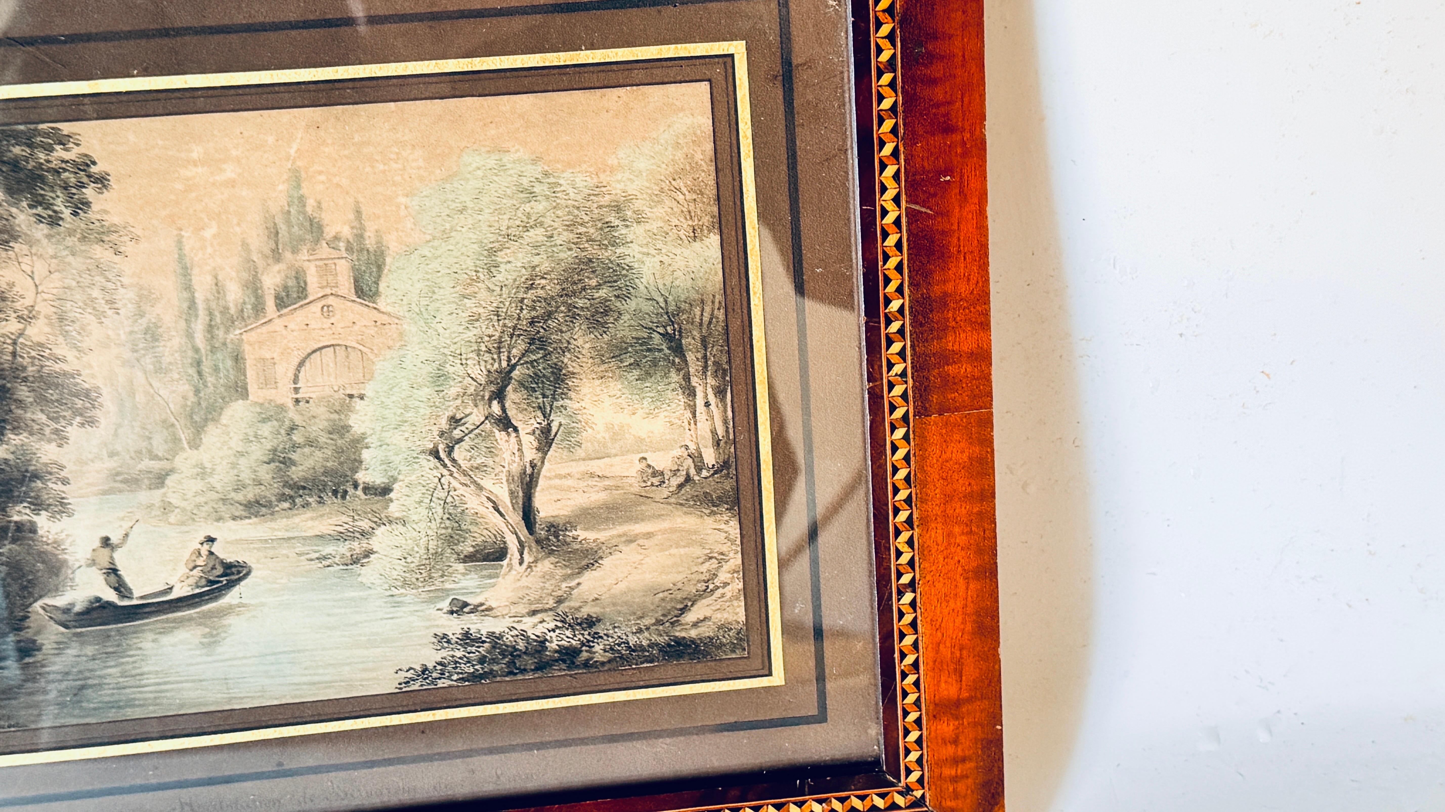 19th Century 19th-Century Watercolor by Claude Thiénon – River Scene with Boat and Church For Sale