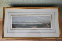 19th-century watercolor depicting Geneva and the Alps, including Mont Blanc