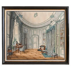 19th Century Watercolor Interior View Palais Trauttmannsdorff Prag