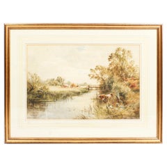 Antique 19th Century Watercolor Landscape by Henry John Kinnaird